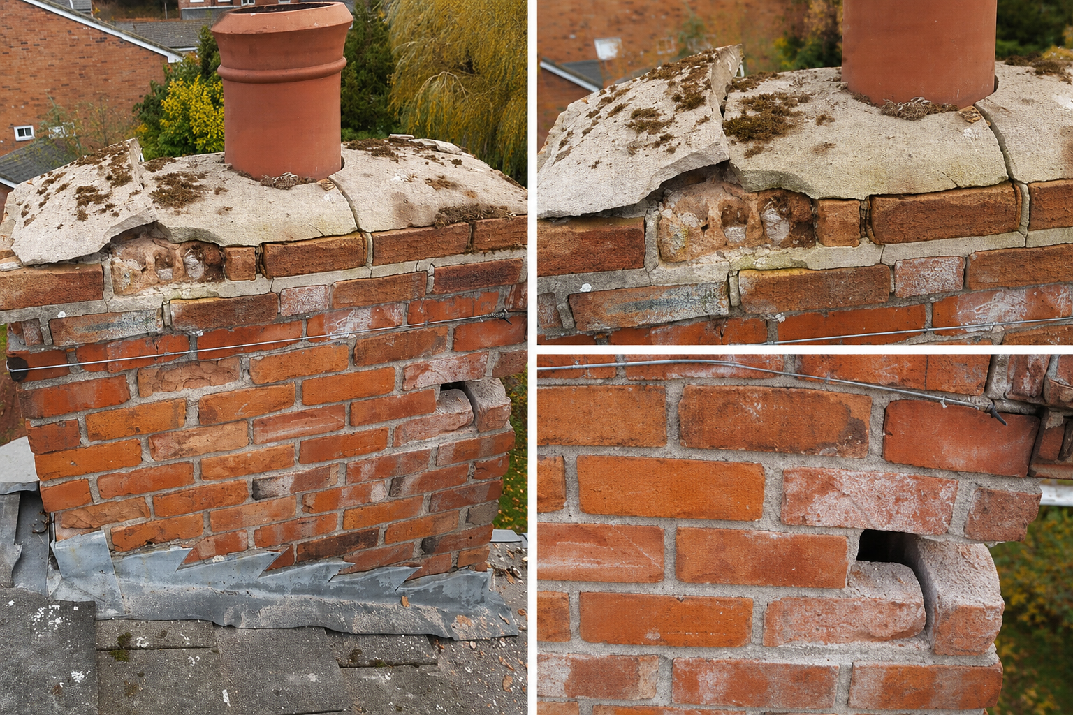 Damaged chimney stack requiring repair
